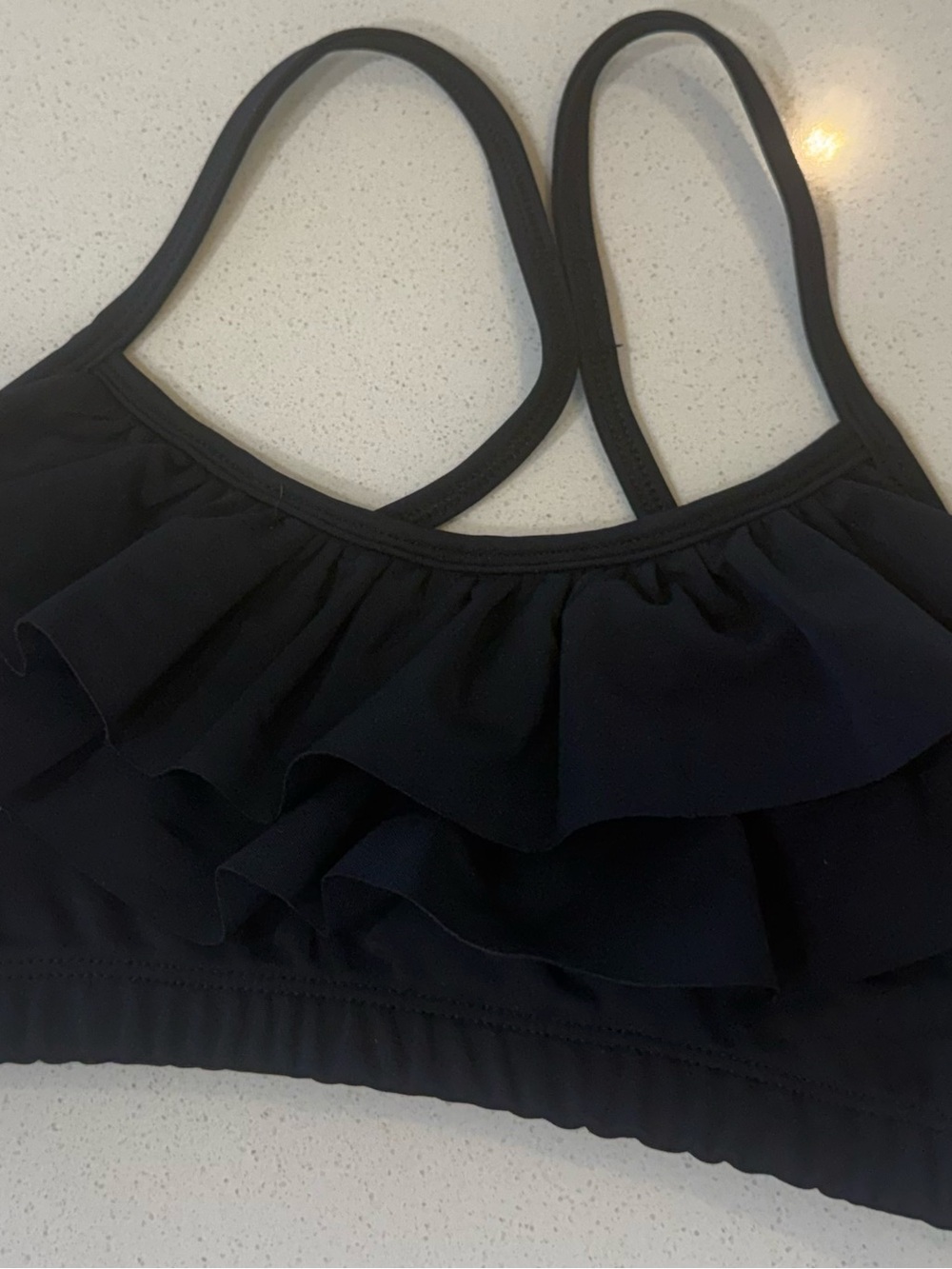 Trendy Black Ruffle Youth Dance Top - Girls XL New